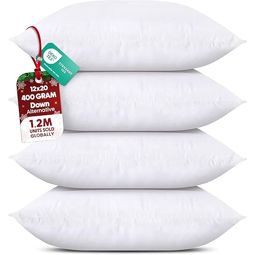 Utopia Bedding Throw Pillows (Set of 4, White), 12 x 20 Inches Pillows for Sofa, Bed and Couch Decorative Stuffer Pillow
