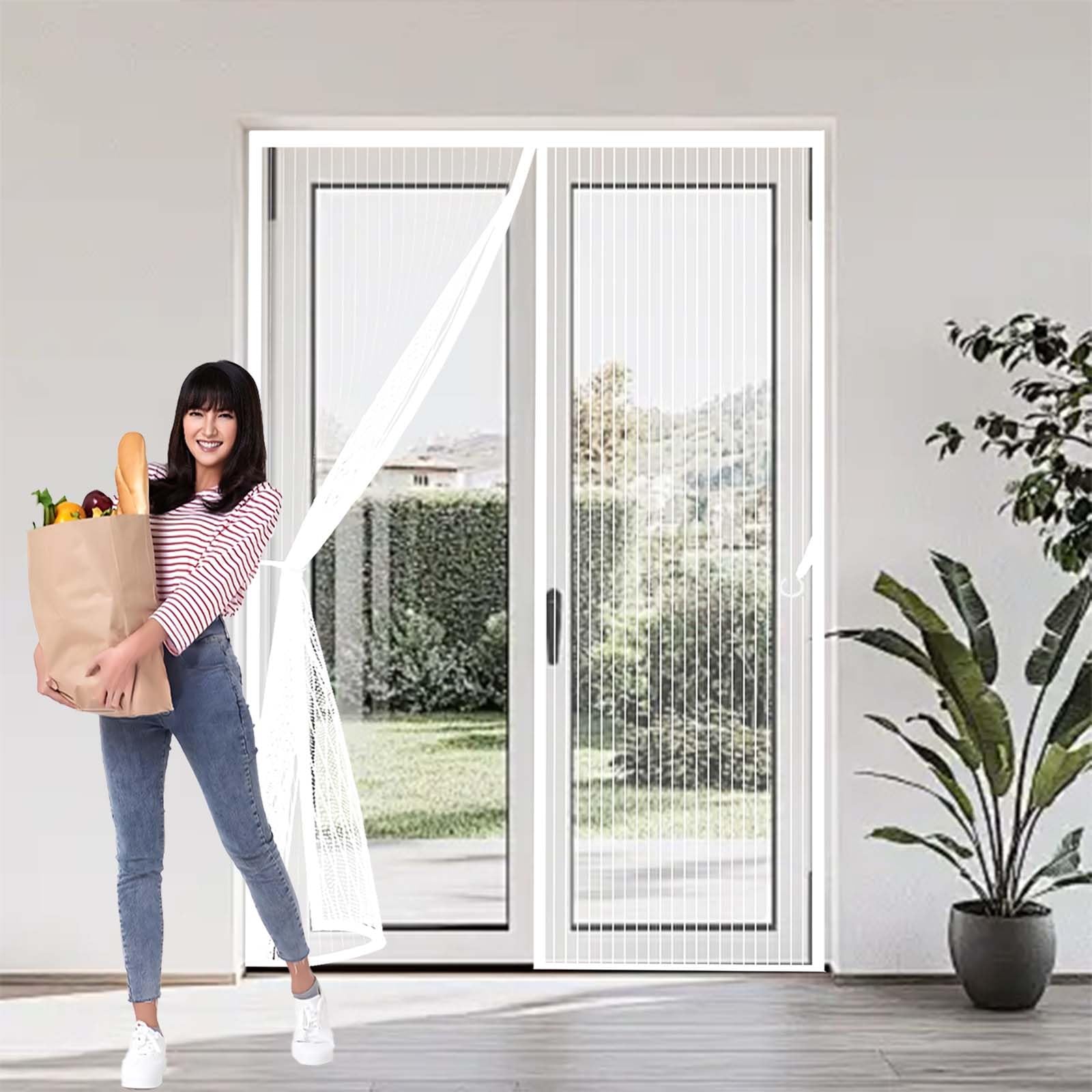 Fly Screens for Doors 154x252cm(WidthxHigh) Durable, Keeps Bugs Out, Kid and Pet Friendly Fly Screen Door Mesh Screen Curtain Lets Fresh Air in, Hundreds of Sizes, White