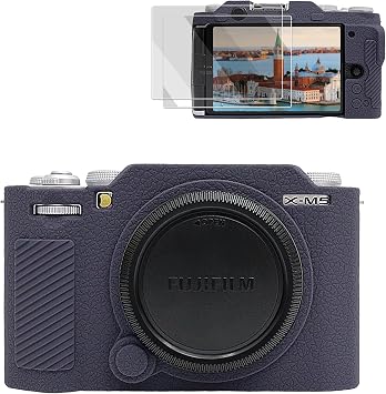 VOVMOEYA Camera Case for Fujifilm XM5 X-M5, for XM5 Camera Silicone Case, with 2PCS 0.25mm Ultra Thin Screen Protector, Shockproof and Scratch-Resistant,Bule
