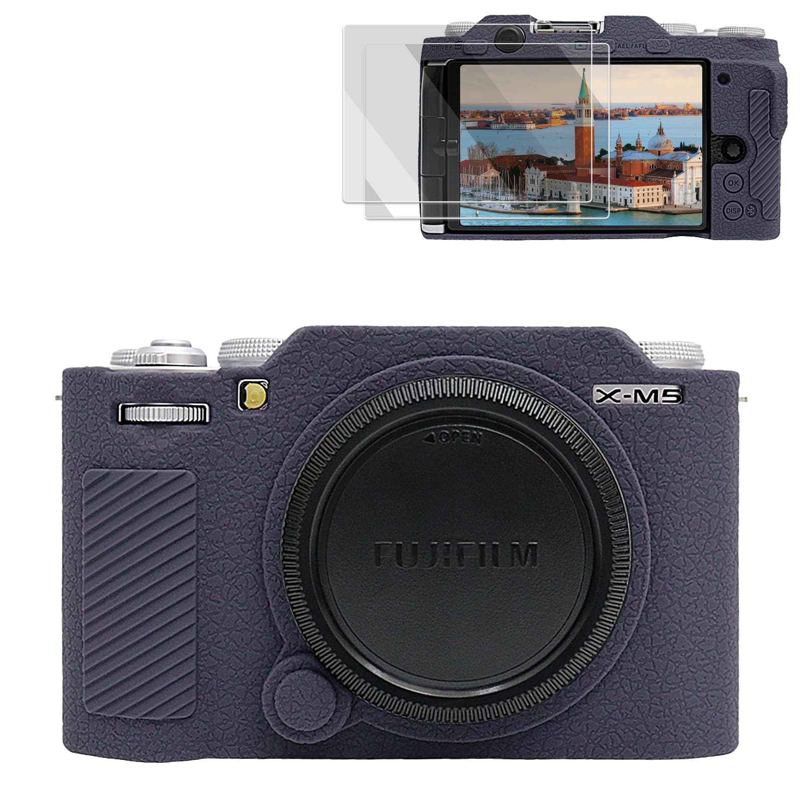 VOVMOEYA Silikonowe etui do Fujifilm XM5 X-M5, akcesoria do Fujifilm XM5 X-M5, z 2 ultracienkimi ochraniaczami ekranu 0,25 mm do aparatu Fujifilm XM5 X-M5