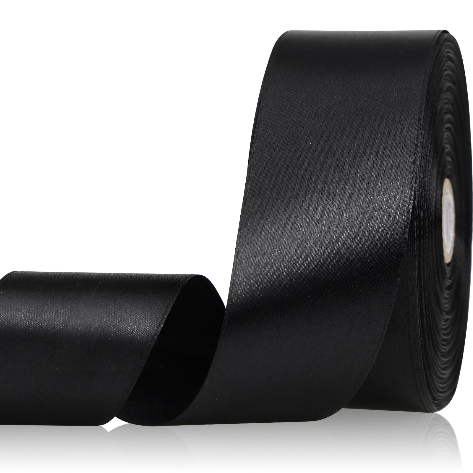 Black Ribbon 1-1/2 Inch 50 Yards, Solid Satin Ribbon for Flower Bouquet, Crafts, Gift Wrapping, Bridal Invitations, Hair, Festival and Halloween Decorations