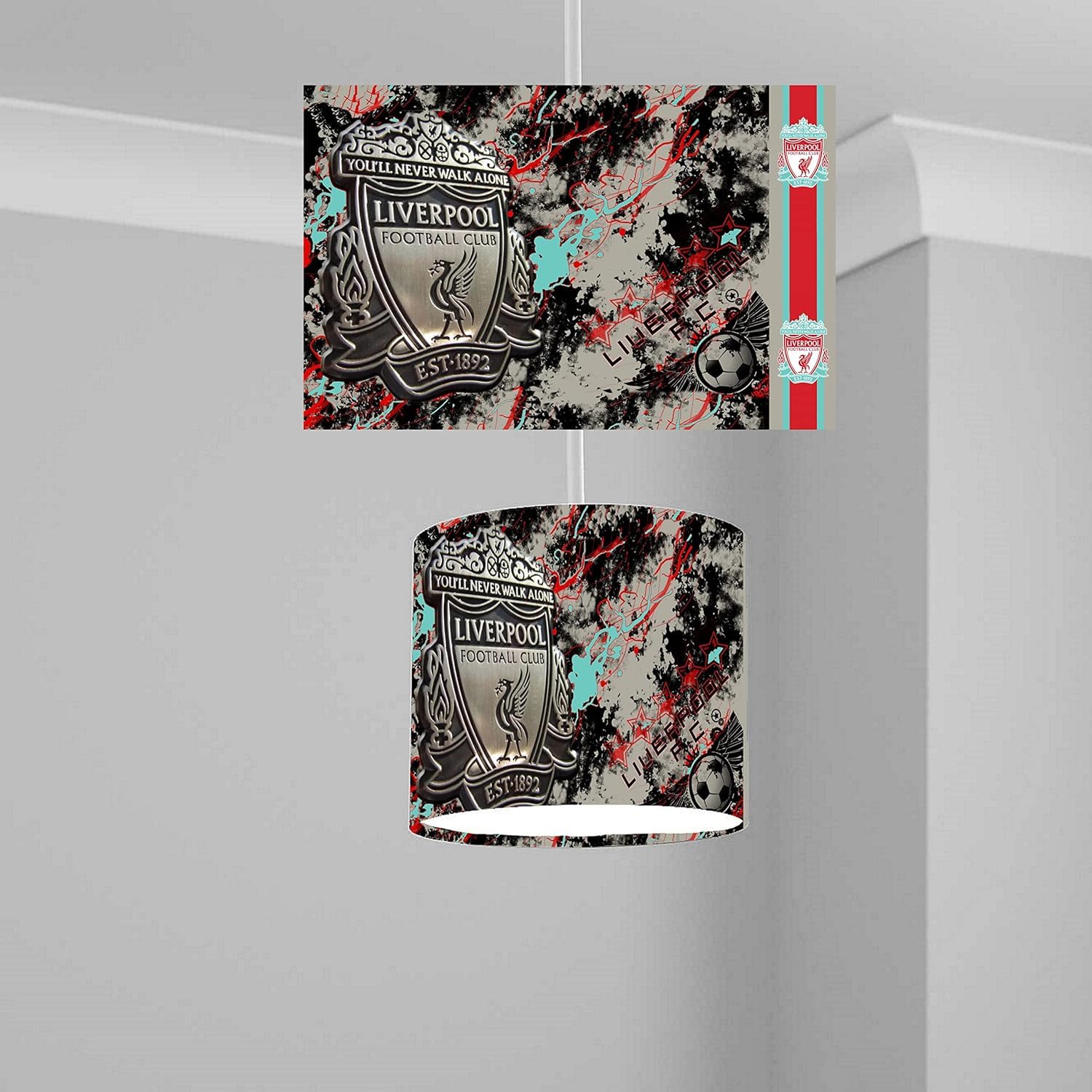 Liverpool Badge Ceiling Lampshade Lightshade for Room - Red, White, Black Design - 20cm x 18.5cm