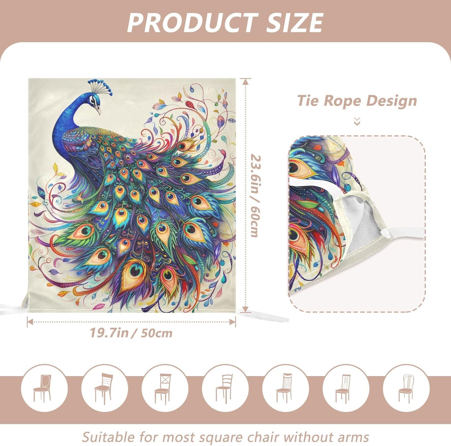 ALAZA Beautiful Bright Colorful Peacock Chair Back Cover Set of 6, Washable Reusable Removable Chair Slipcovers Decorative Chair Cover for Home Kitchen Wedding Party