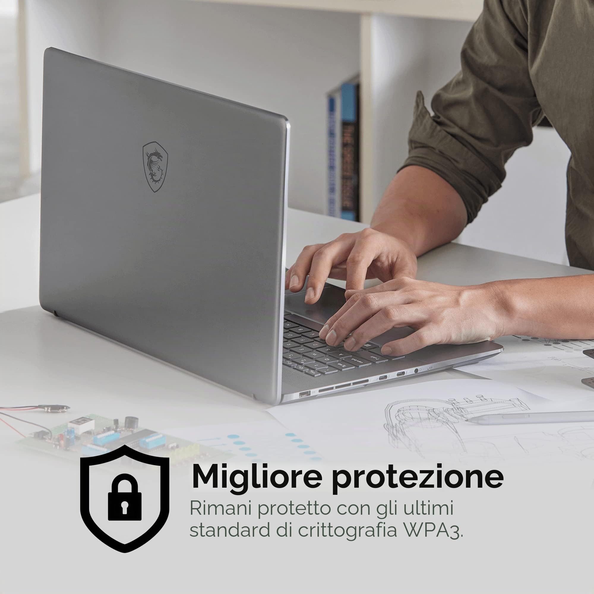 MSI Adattatore USB WiFi AX1800, WiFi 6, MU-MIMO, 802.11ax Dual-Band Gigabit Wireless, Plug and Play, adattatore da gioco USB ad alta velocità a lungo raggio