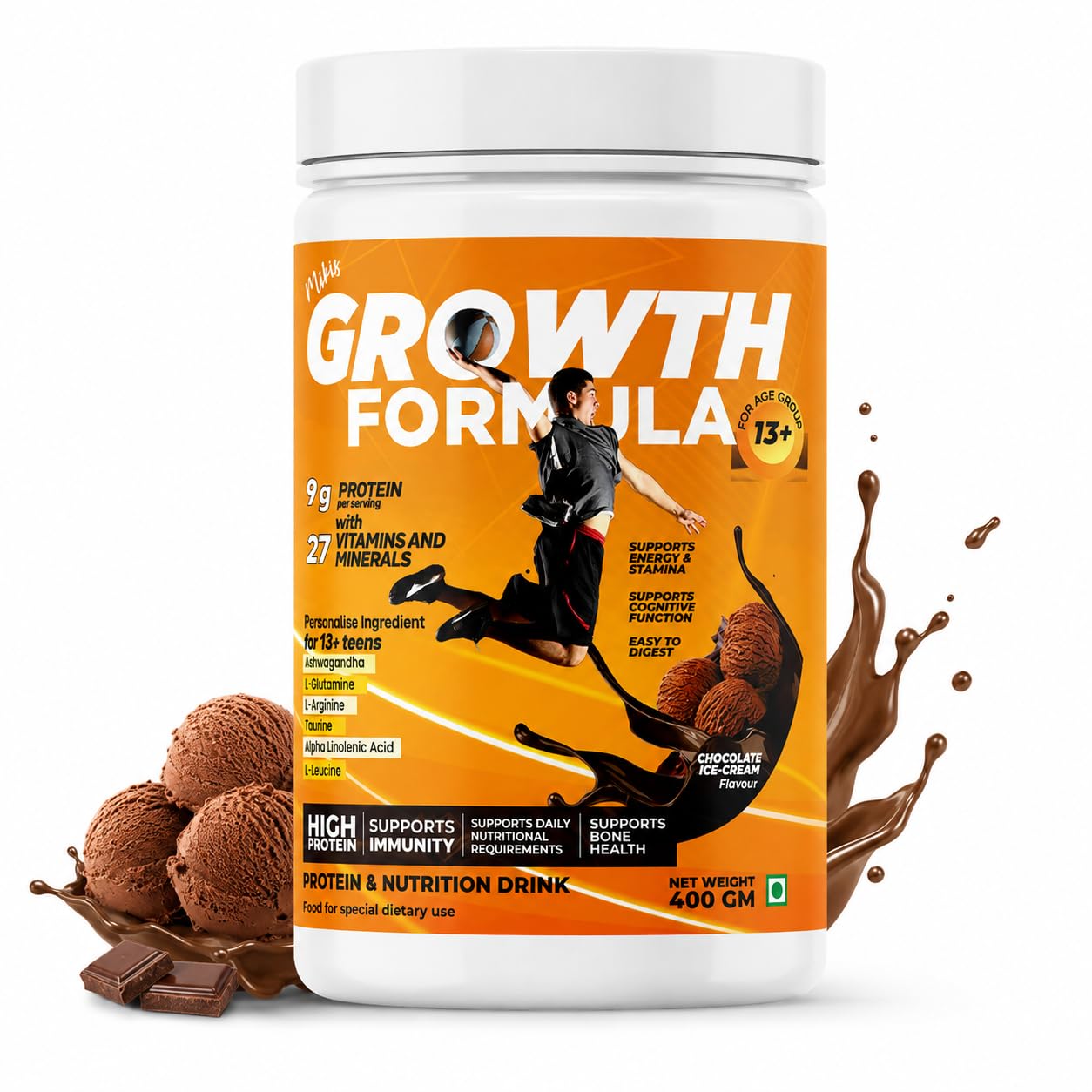 MIKIS GROWTH FORMULA For Growing Kids, Teenagers High Protein Nutrition and Health Drink Chocolate Ice Cream Flavour 450 Gram Without Shaker-image-41