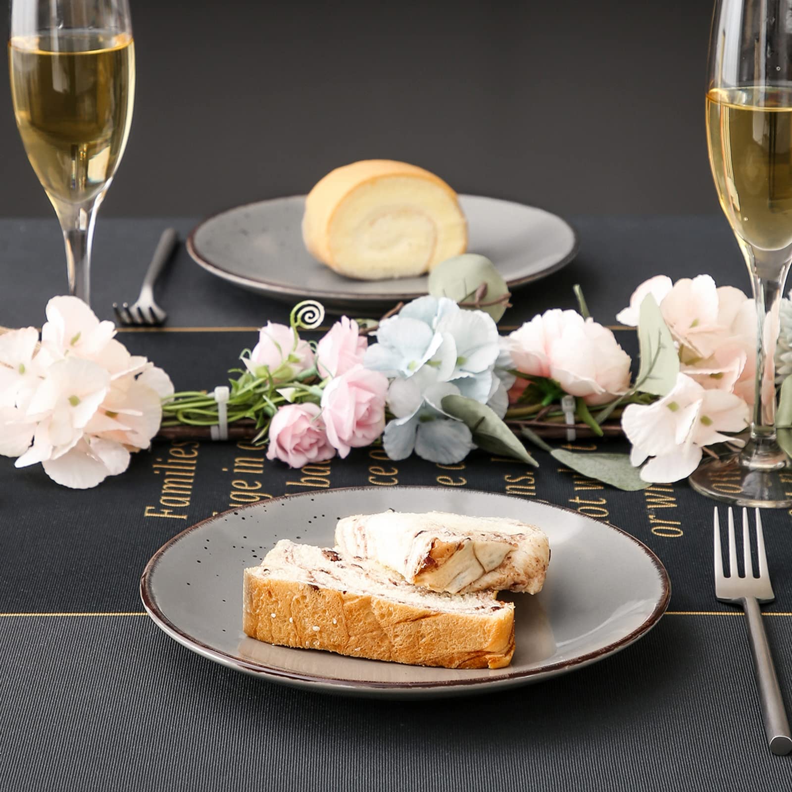 vancasso Navia Jardin Dessert Plate Set of 4, Stoneware Vintage Look Grey Dinnerware Tableware, 8.5 inch Snack/Salad/Fruit/Side Plate. (21.5 * 21.5 * 2.5cm) — view 6