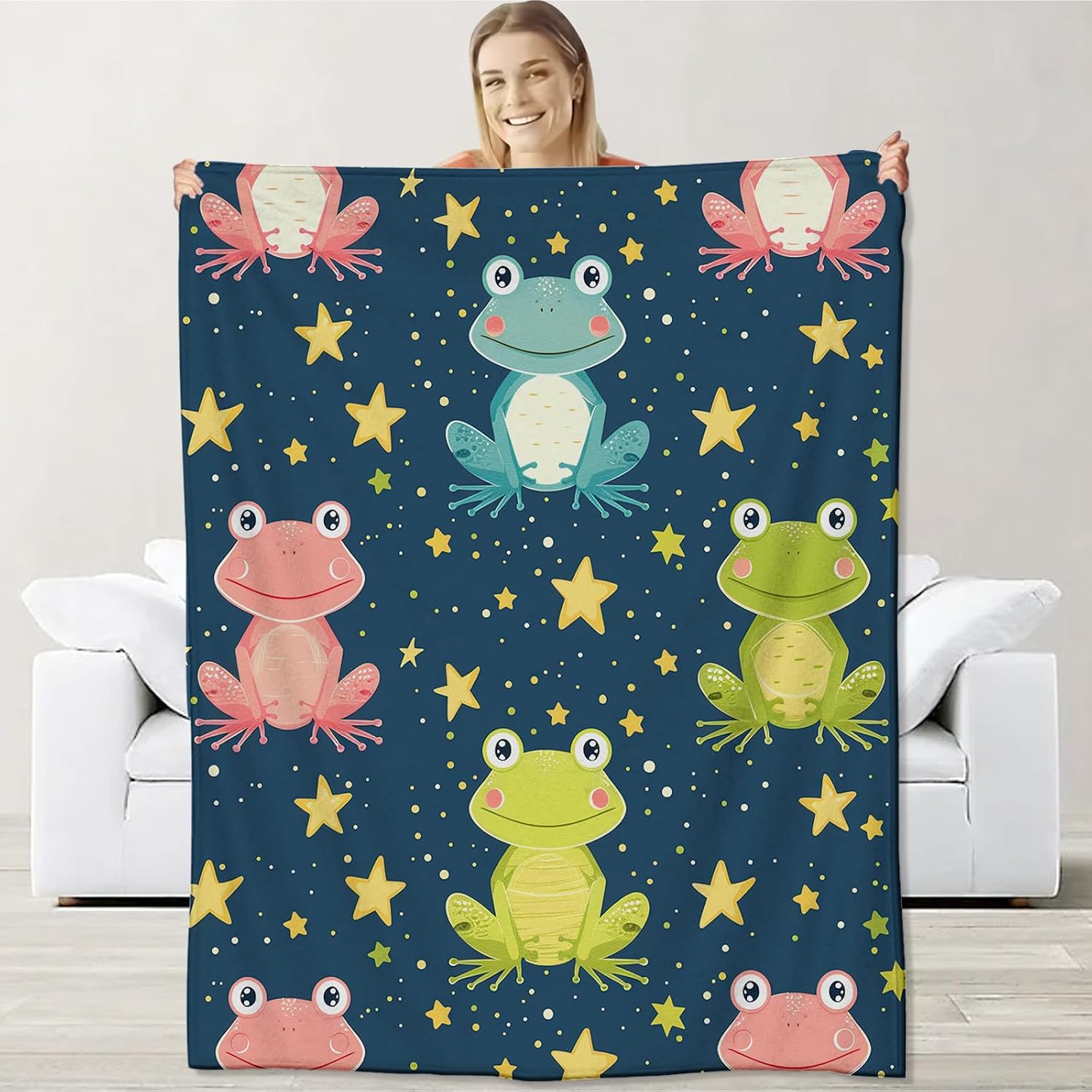 Frog Blanket for Kids Adults Frog Lovers, Flannel Frog Blankets Gifts, Frog Throw Blanket for Sofa Couch Bed Living Room Soft Warm Cozy Frog Decor 50" x 60"