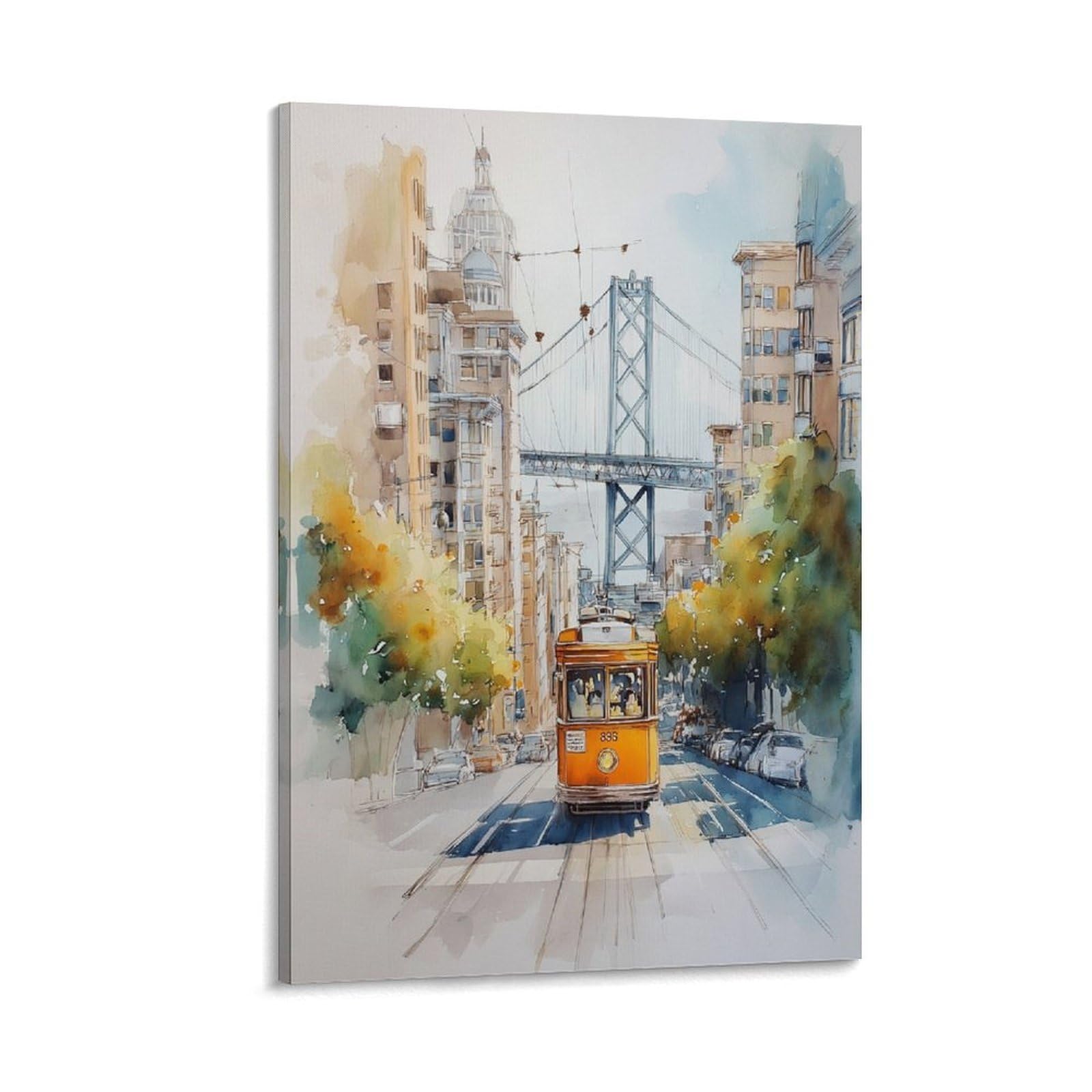 LCYNNH San Francisco 20x30inch(50x75cm) Vintage Travel Poster Watercolor Canvas Art