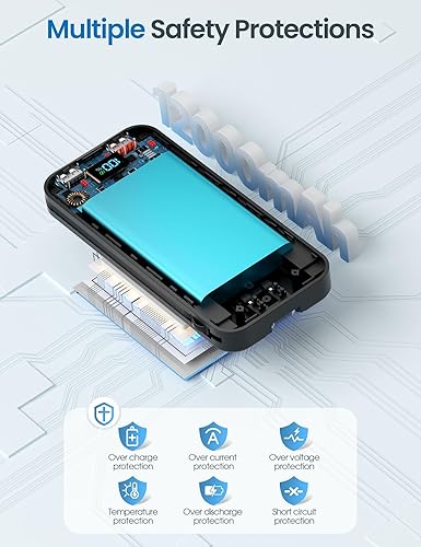 Miniatura 9 de 12000mAh Lightweight-Portable-Charger-Power-Bank with Built-in Cables and AC Wall Plug, PD20W USB-C Fast Charging Battery Pack, LED Display External