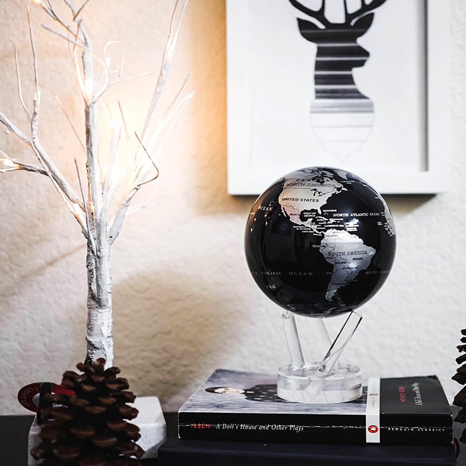 MOVA Globus Jet Black & Silber Klassik (4,5") – Solar Globus | Rotierende Weltkugel ohne Batterien | Minimalistisches Design | Luxus Deko für Büro und Zuhause | 11.5 CM