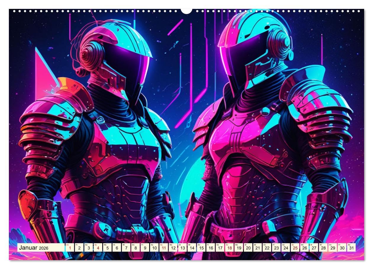 Fantasie - Futuristische Ritter (hochwertiger Premium Wandkalender 2026 DIN A2 quer), Kunstdruck in Hochglanz: Farbexplosionen dank Cyber Punk (CALVENDO Wissenschaft)