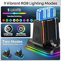 Vista 4 de Cargador de controlador Switch 2 y 1, base de carga 2 en 1 para Switch 2025/OLED/Joycons originales, estación de carga rápida con 9 modos RGB
