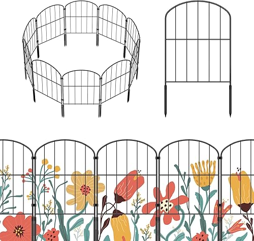 OUSHENG Valla decorativa para jardín, 35 paneles, 37 pies de largo x 22 pulgadas de alto, barrera de alambre de metal inoxidable con estacas de
