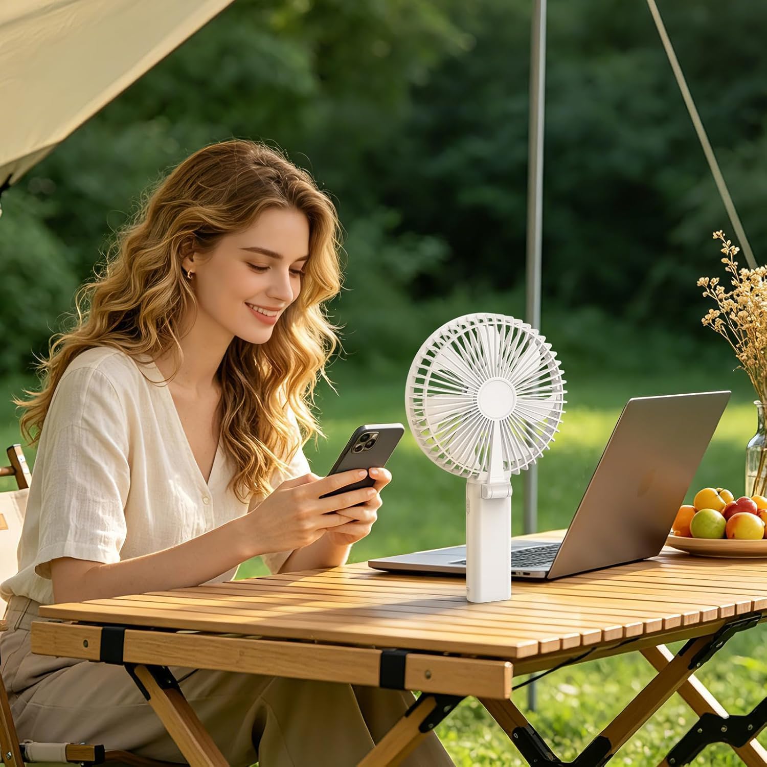 Bellababy Mini Ventilatore Portatile, Batteria Grande Capacità 3600 mAh, 4 Velocità, Ultra Silenzioso con Luce LED, Leggero e Facile da Trasportare (Mini)