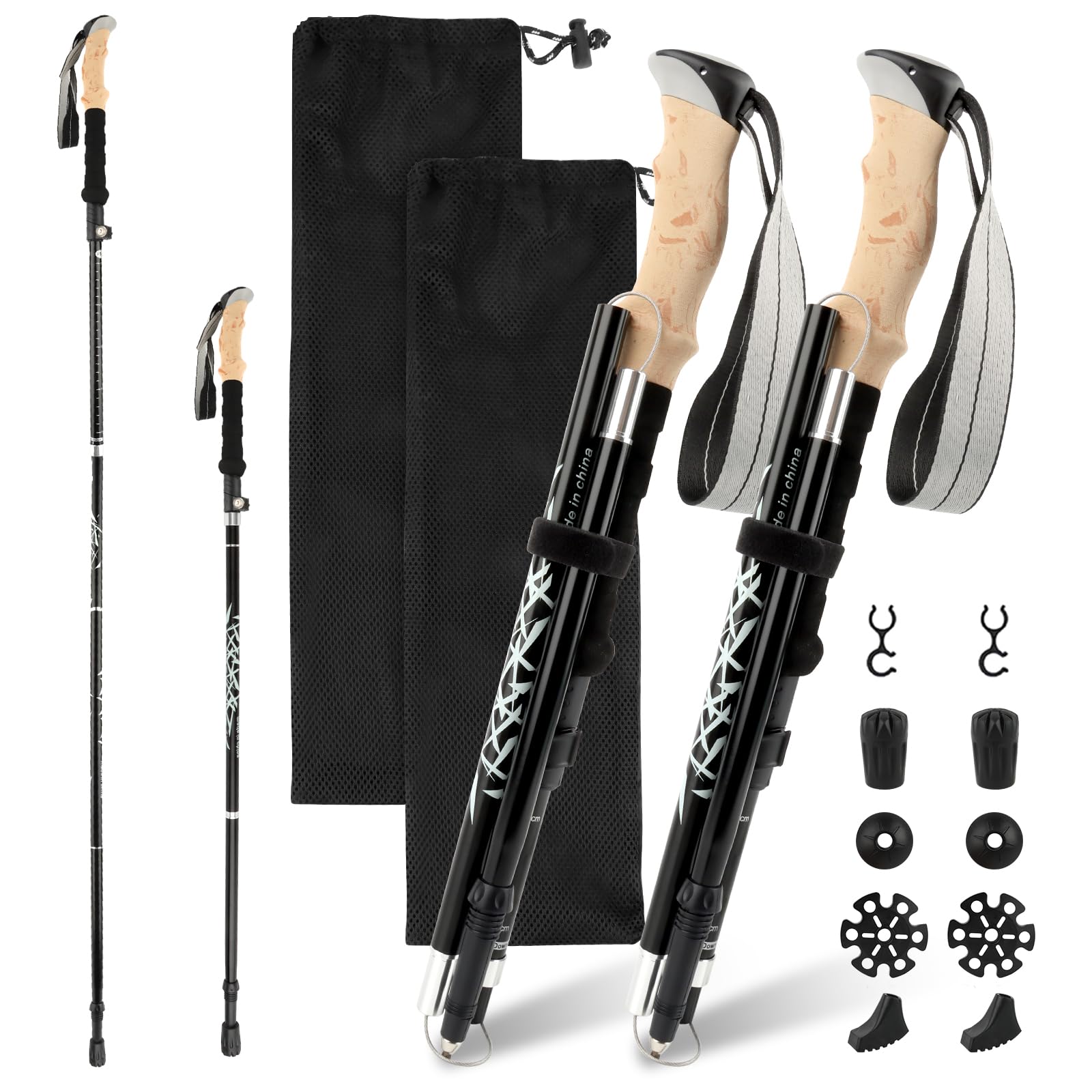 Bastoni Trekking Anykuu Pieghevoli - 2 Pezzi, Alluminio 7075, Regolabili 110-130cm, Per Escursionismo - Foto 1