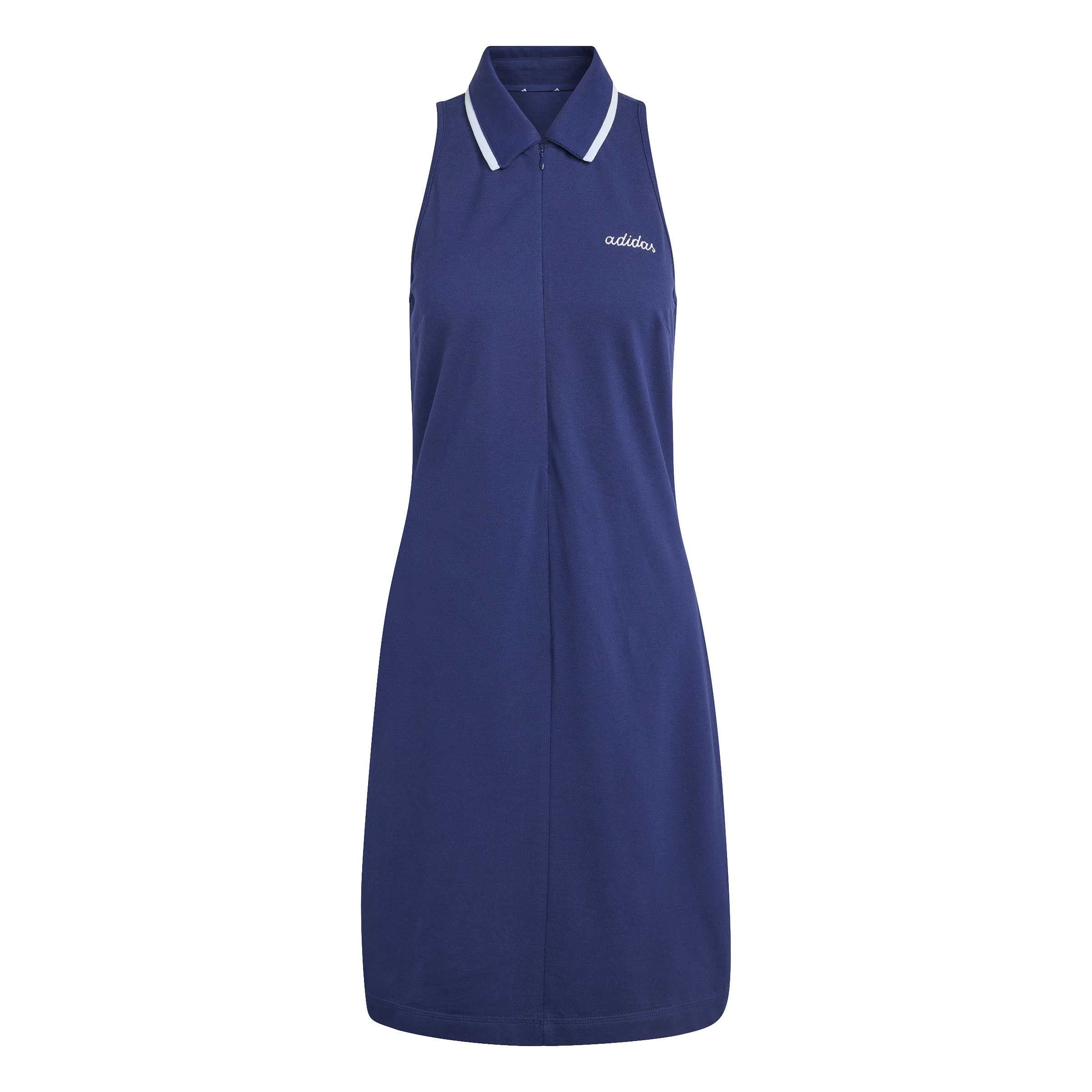 adidas Damen Seasonal Essentials Colorpop Dress with Embroidered Graphic, Dark Blue/White, XS