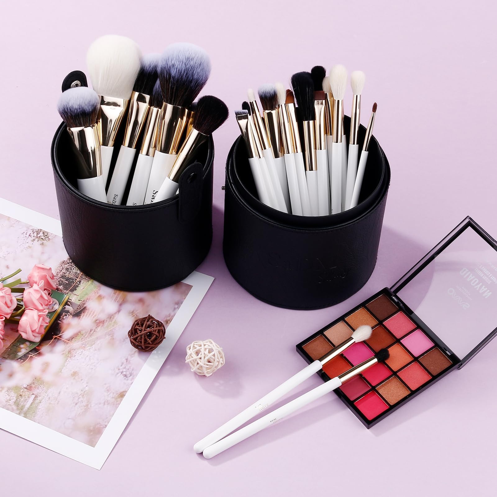 Set pennelli trucco professionali 24 pezzi con custodia – Pennelli make up viso e occhi per fondotinta, cipria, correttore, fard, ombretto, contour