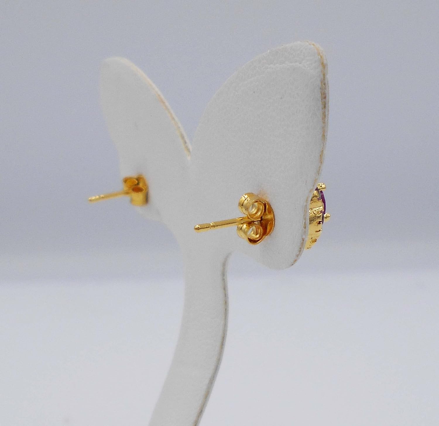 Red Ruby Flower Stud Earrings 23k 24k Thai Baht Yellow Gold Plated Filled Earrings Jewelry Women, 11 mm