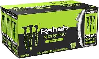 Monster Energy Rehab Green Tea + Energy, Energy Drink 15.5 Ounce | Energy Iced Tea, Pack of 15