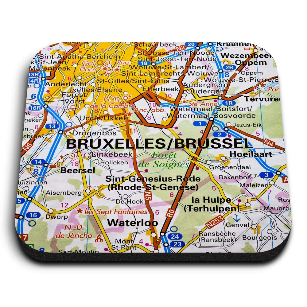 Destination Vinyl Ltd Multicolor 1 X Square Mdf Fridge Magnet - Bruxelles Brussel Belgium Travel Map 44478