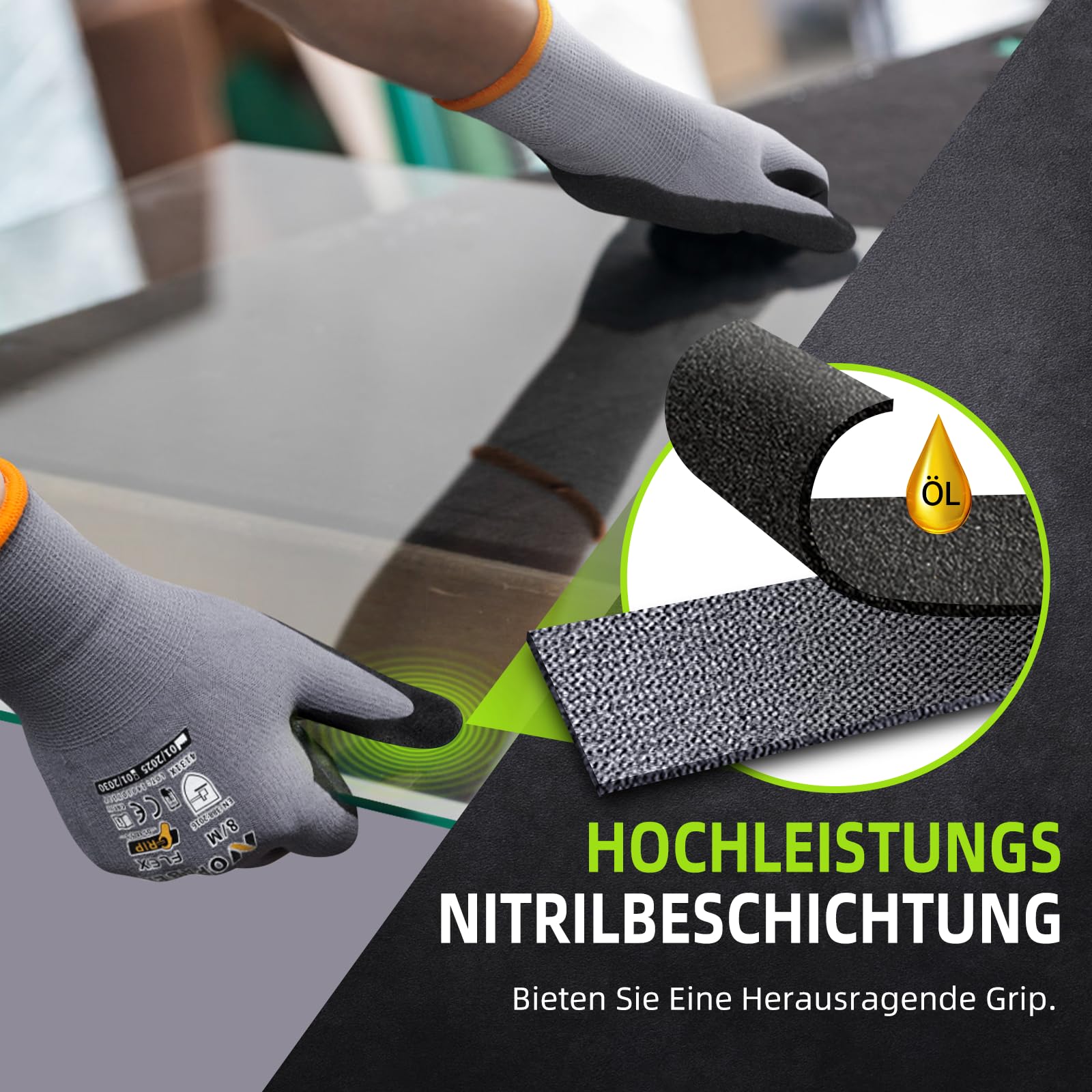 3 pares de guantes de trabajo para hombre, guantes de montaje con agarre óptimo y sensibilidad táctil fina, resistentes al aceite y transpirables, guantes de protección industrial para mecánicos y