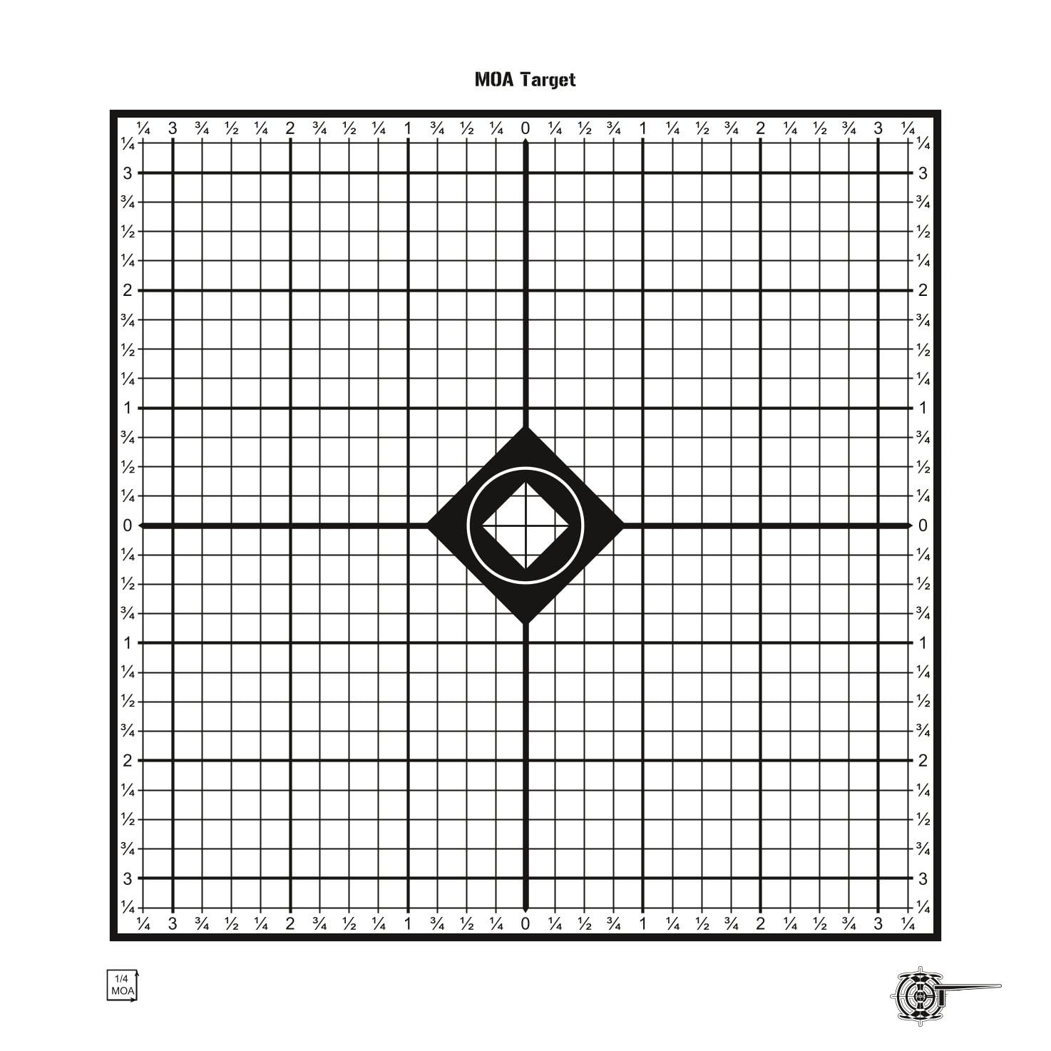 Cible MOA Target - 26 x 26 cm - Carton 250 g/m² - Idéal pour le tir pour les tireurs sportifs - 1/4 MOA sur 100 m