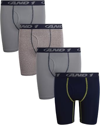 AND1 Boys Boxer Briefs - 4/8 Pack Long Leg, 6" Inseam, Functional Fly