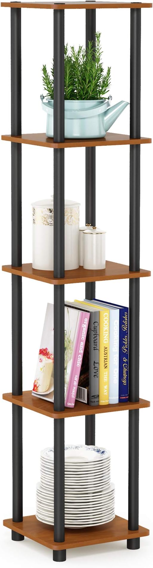Turn-N-Tube 5-Tier Corner Square Rack Display Shelf, Round, Light Cherry/Black
