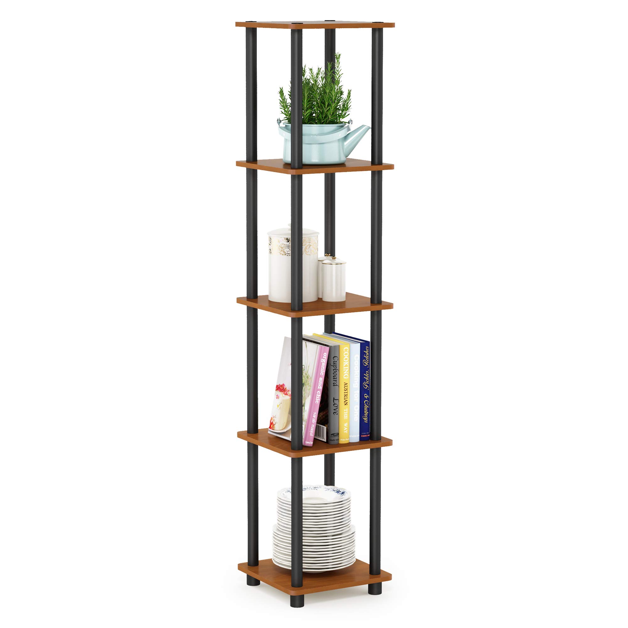 Furinno Supporto TV Senza Attrezzi, Light Cherry E Nero, Angoli Squadrati – Per TV Fino A 25 Pollici