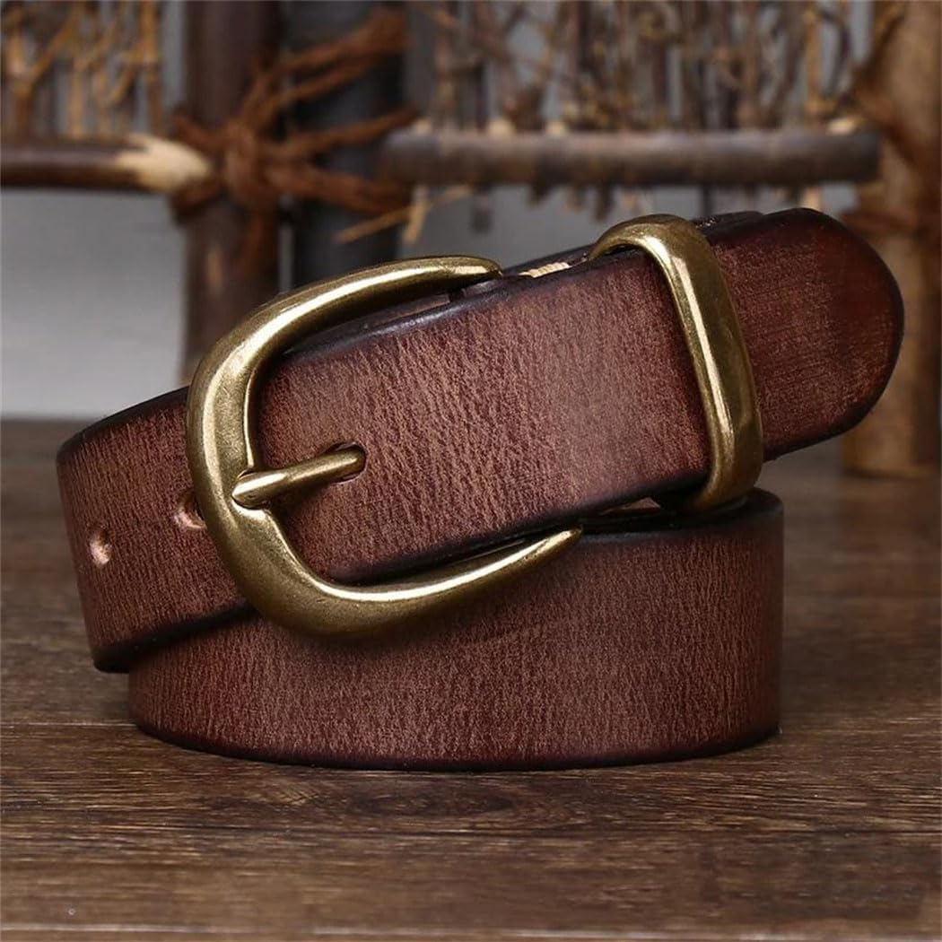 Unisex Leather Belt - 3.3 cm Solid Cowhide with Pin Buckle, Korean Style for Jeans
