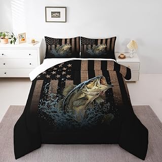 Feelyou American Flag Bedding Set Fishing and Hunting Comforter Set