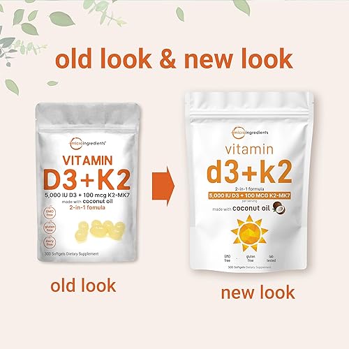 Miniatura 3 de Vitamina D3 5000IU Plus K2, fórmula 2 en 1, vitamina D3 con vitamina K2 MK7, 300 geles suaves, complejo vitamínico inmunológico con aceite de