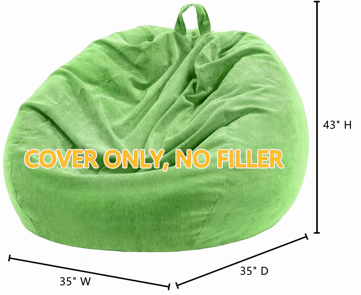 Nobildonna Bean Bag Chair Cover (No Filler) for Kids and Adults. Extra Large 300L Bean Bag Stuffed Animal Storage Washable Soft Premium Corduroy Stuffable Bean Bag Cover (Fruit Green) - Image 4