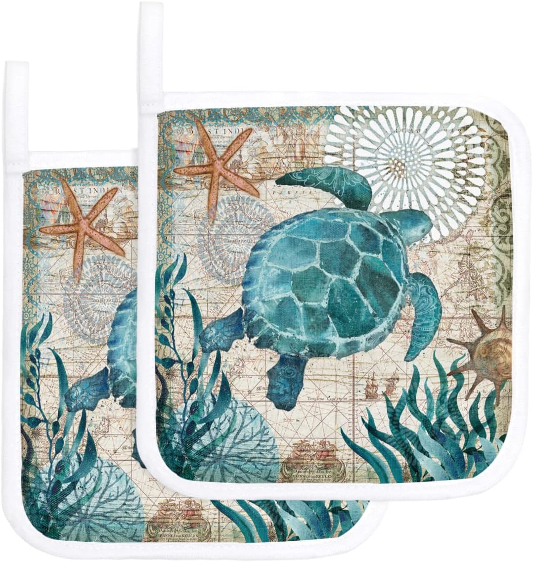 2Pcs Pot Holder for Kitchen Sea Turtle Pot Holder Set