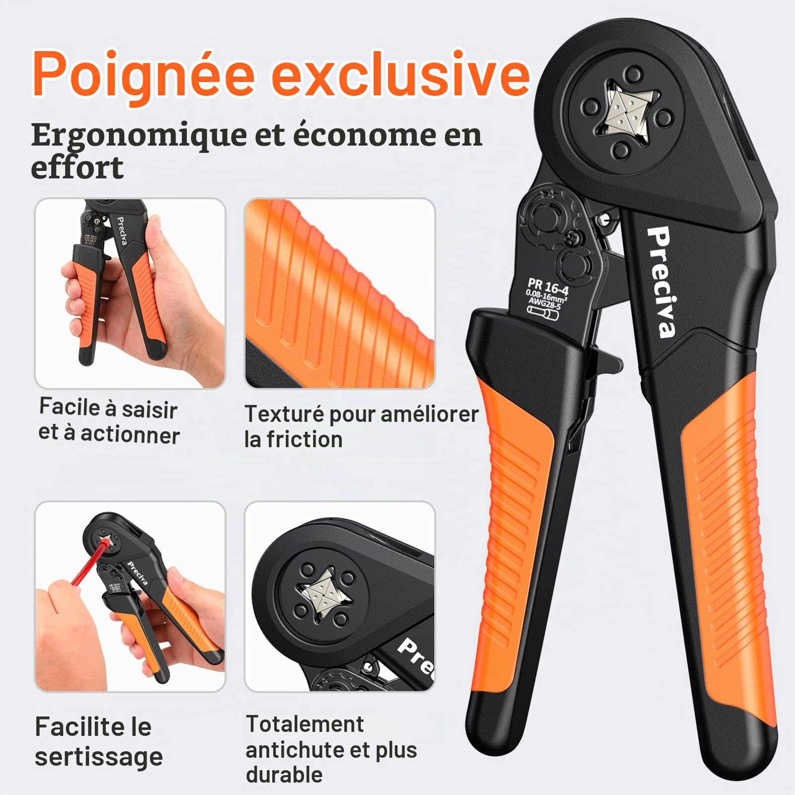 Preciva Pince à sertir 0,08-16 mm² Pince à sertir avec 350 embouts doubles et 950 embouts de câble monoligne pour bricoleurs et besoins industriels 16 mm²