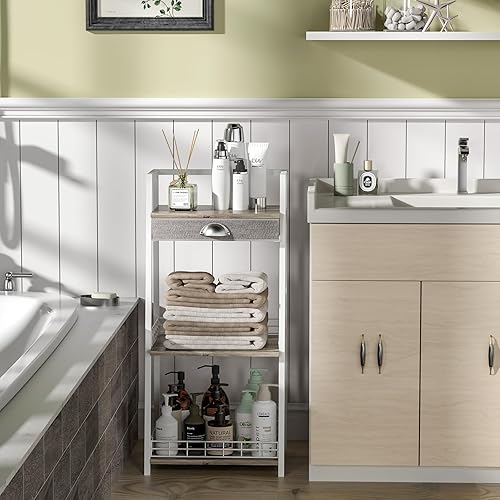 Miniatura 10 de keomaisyto Elegante estante de escalera de 4 niveles, estante de almacenamiento para baño, estantería de escalera con cajón, estantes