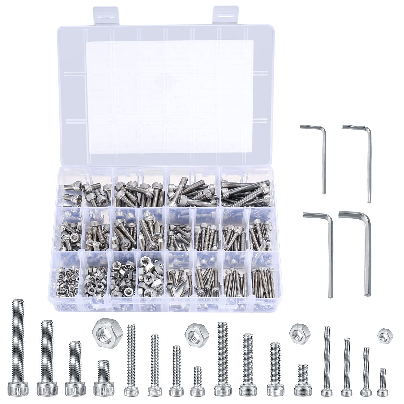 320 Pcs Hexagon Socket Head Cap Nuts and Bolts, 304 Stainless Steel Screws Assorted Metric Kit with Storage Box - M3/M4/M5/M6