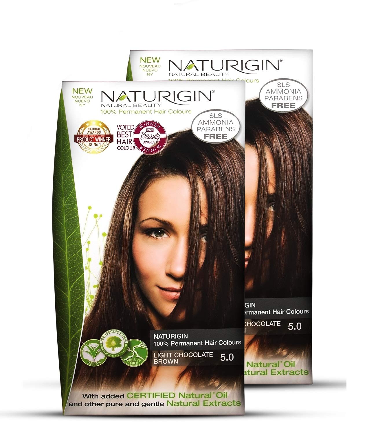 NATURIGIN® ORGANIC BEAUTY - Permanent Hair Colour 115ml (Pack of 2, Light Chocolate Brown 5.0)