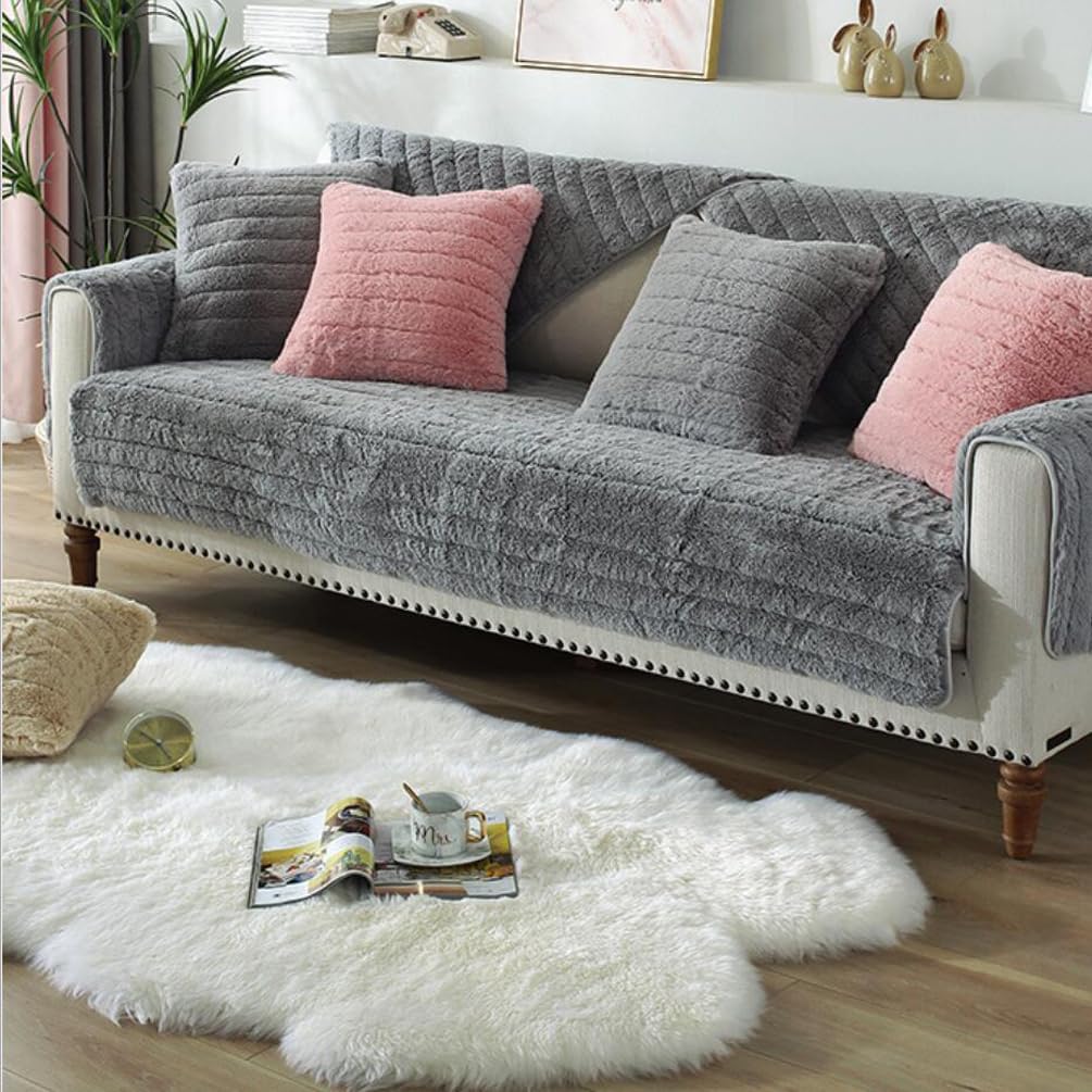Faux Lammfell Schaffell Teppich Weiß 120x180 cm, Flauschiger Teppich Wohnzimmer Deko Longhair Weicher Fell Carpet für Stühle Sofa Schlafzimmer Kinderzimmer
