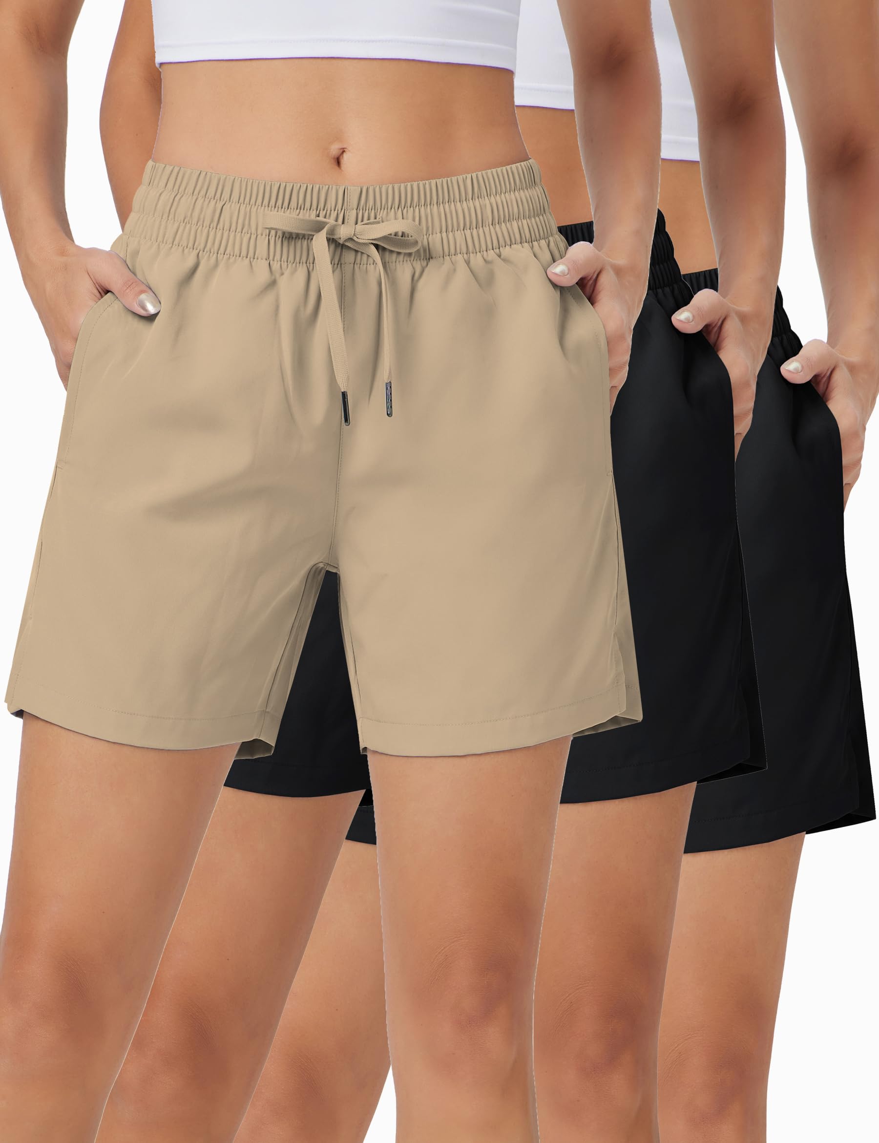 3 Pack 5" Womens Athletic Shorts Basic Running Shorts Lightweight Quick Dry Gym Workout Shorts with Pockets-image-42