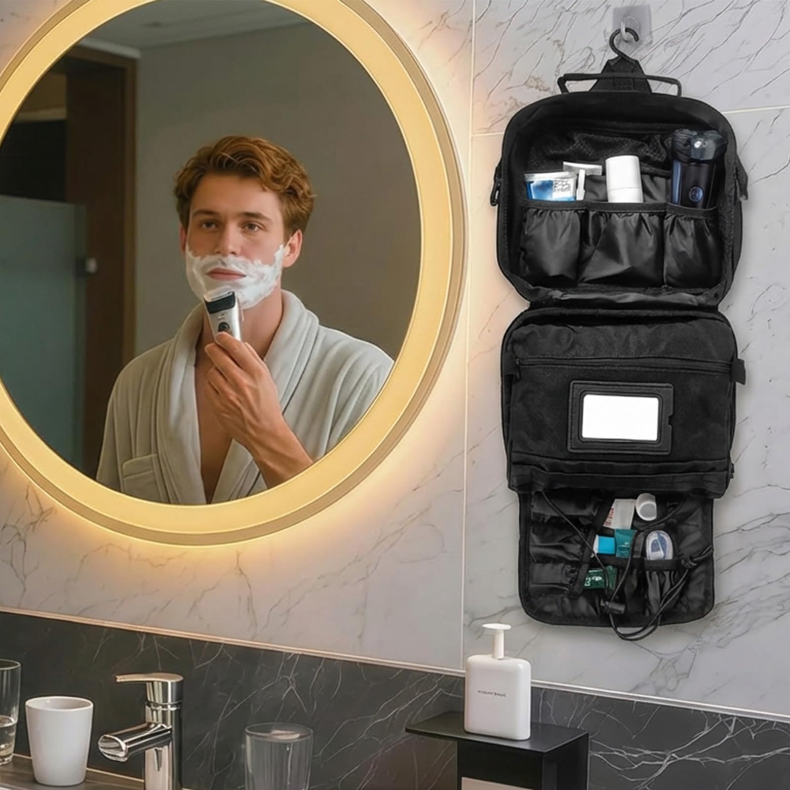 SUNRISING Neceser colgante para hombre, organizador de neceser de viaje, kit de aseo personal, bolsa de baño esencial de viaje para hombre, Negro, One Size, Táctica