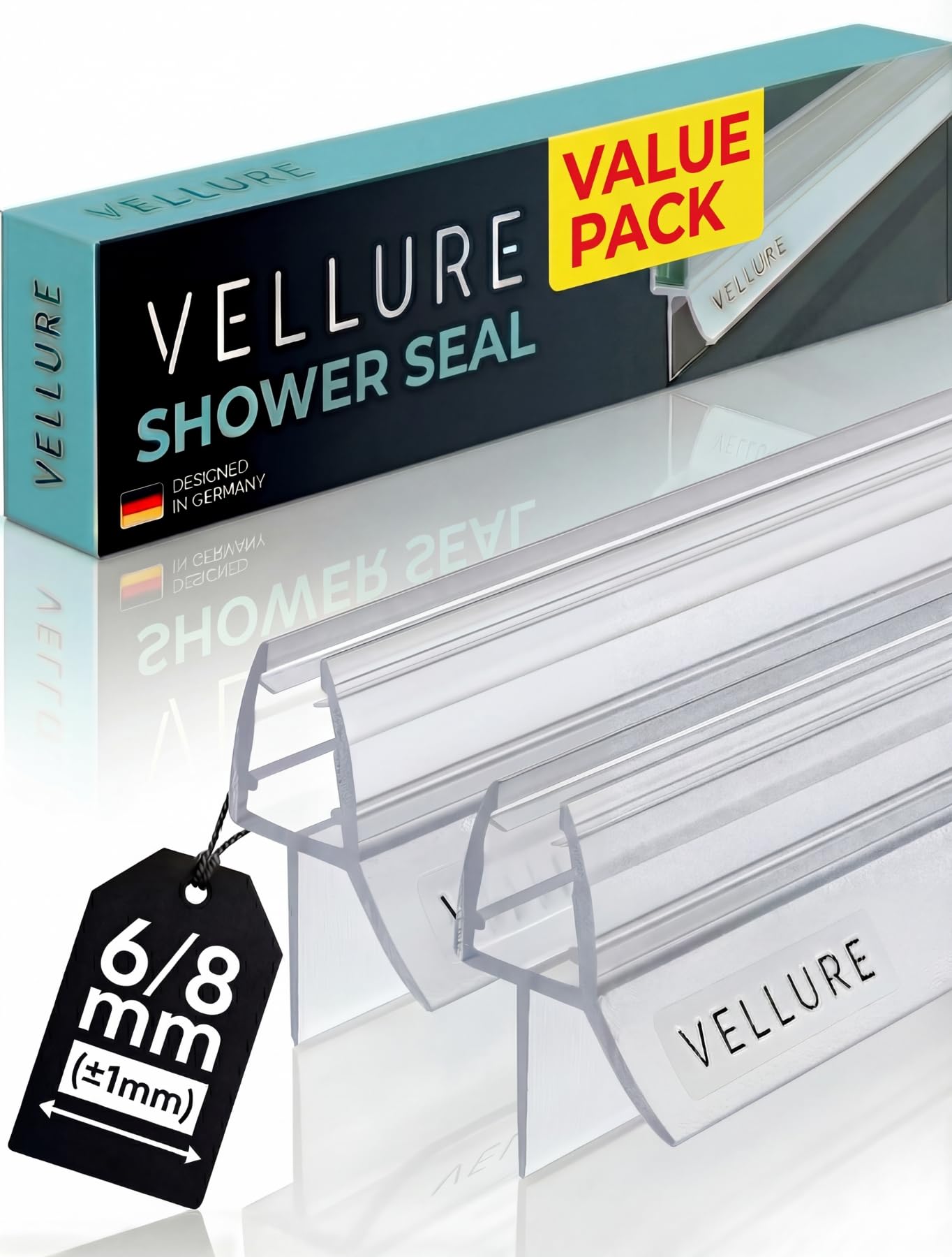 Vellure 2X Shower Screen Seal Strip, Premium Shower Door Seal Strip for 6 mm (+-1) Shower Glass Thickness, Shower Seal Strip, Long Lasting PVC Finish, Transparent, Universal Length up to 90cm