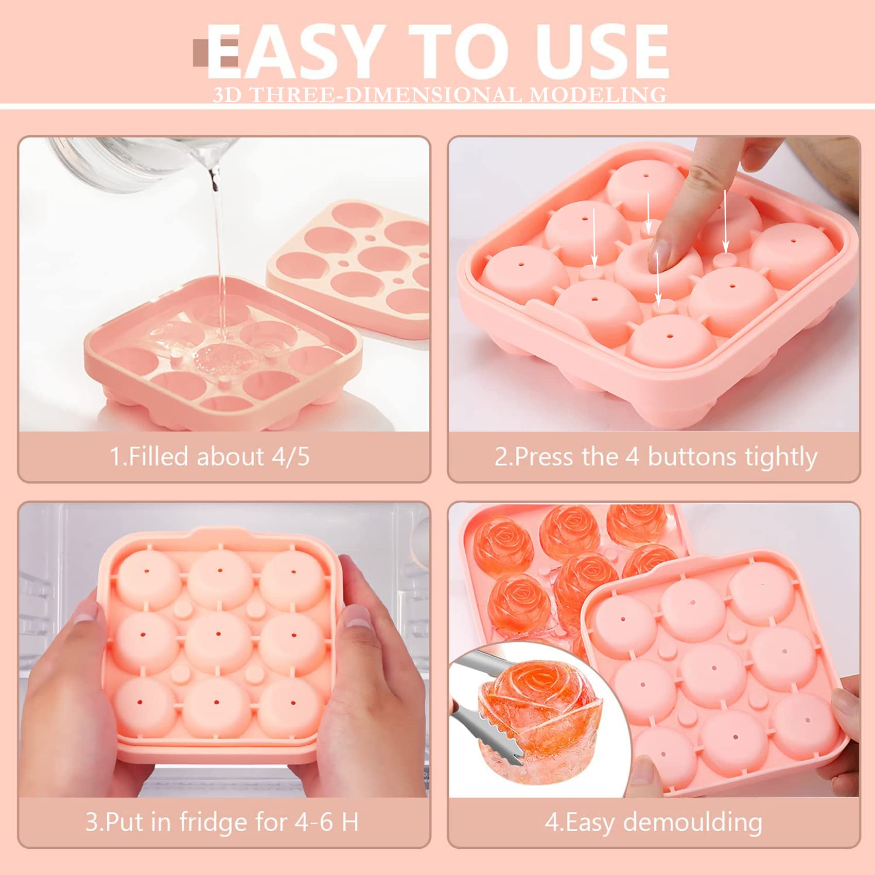 vaschetta per cubetti di ghiaccio in silicone rosa con coperchio