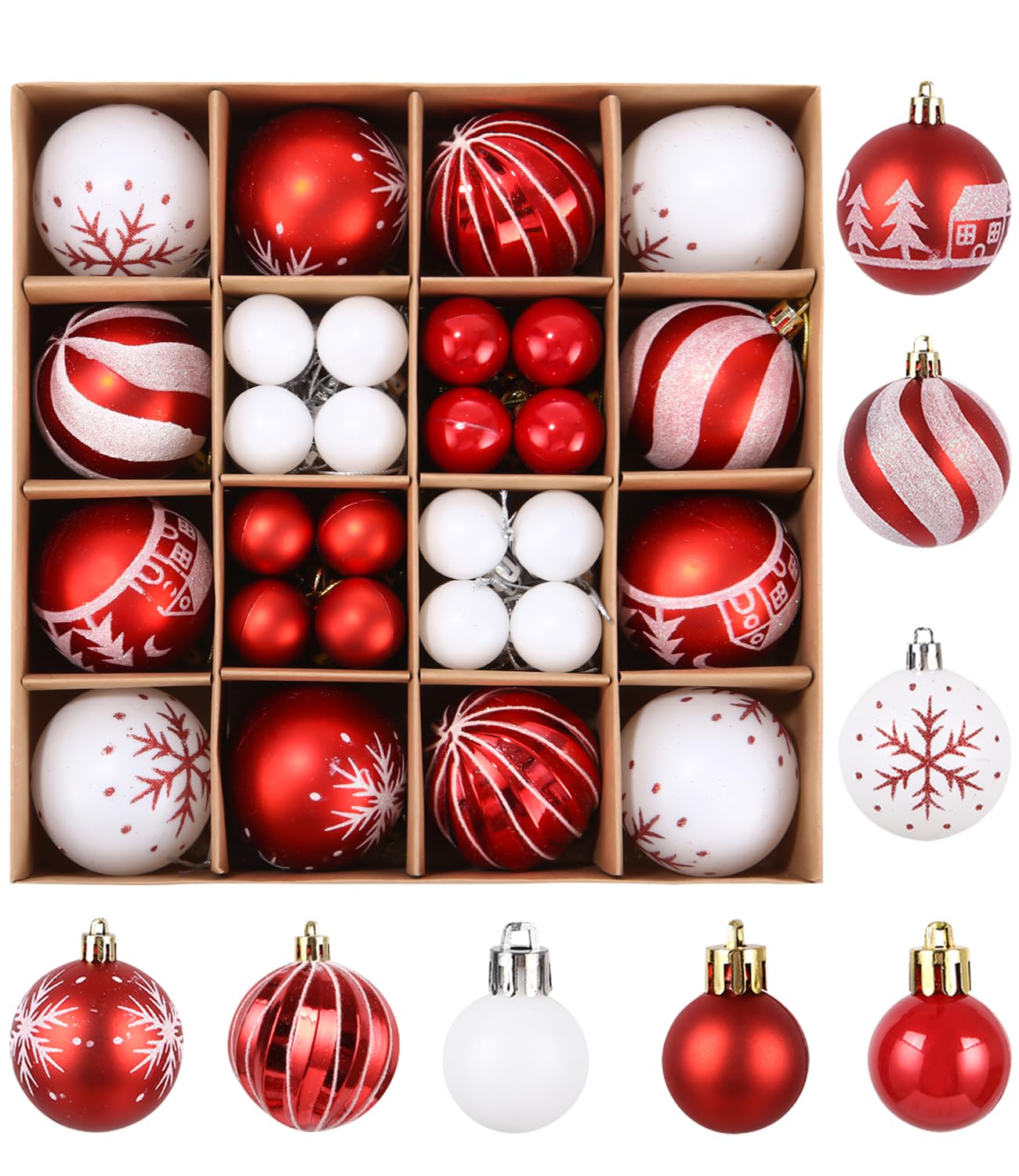 Christbaumkugeln Kunststoff Set - 44 Weihnachtskugeln In Rot & Weiß