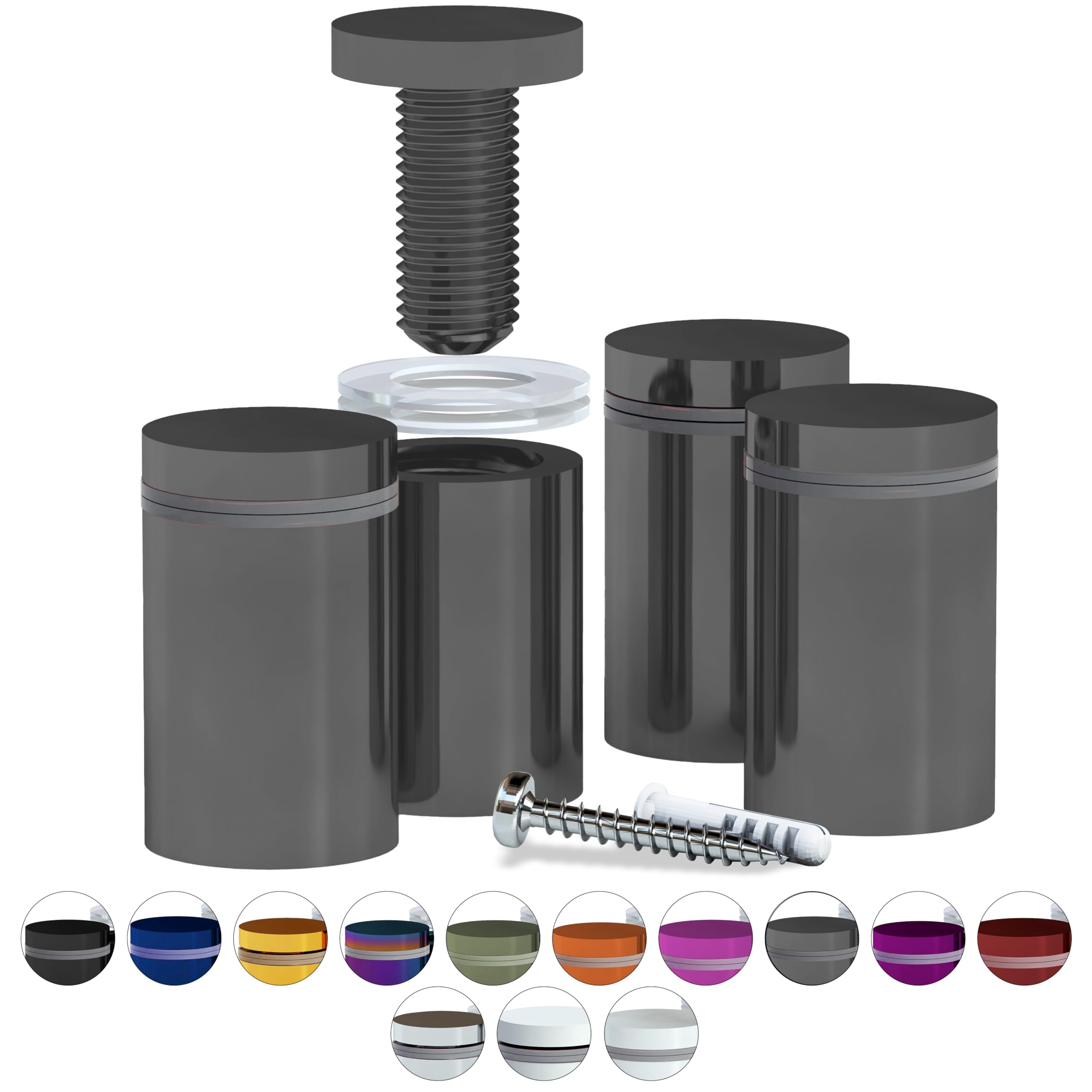 4 Pcs Stainless Steel Standoff Screws (Gun Metal Grey) - ½” x 1” Screws for Acrylic, Wood, and Glass Signage - Sign Standoffs Wall Mount for Frames,