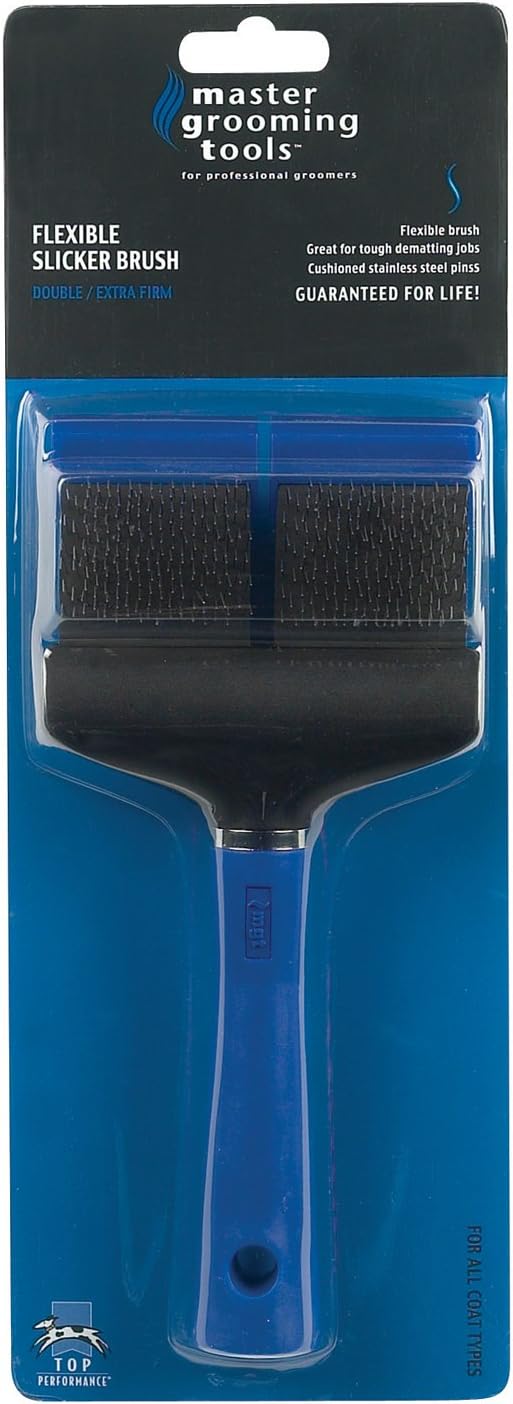 Master Grooming ToolsDouble-Sided Extra Firm Flexible Slicker Brushes—Versatile Brushes for Grooming Dogs - Blue, 8"L x 4"W, Large