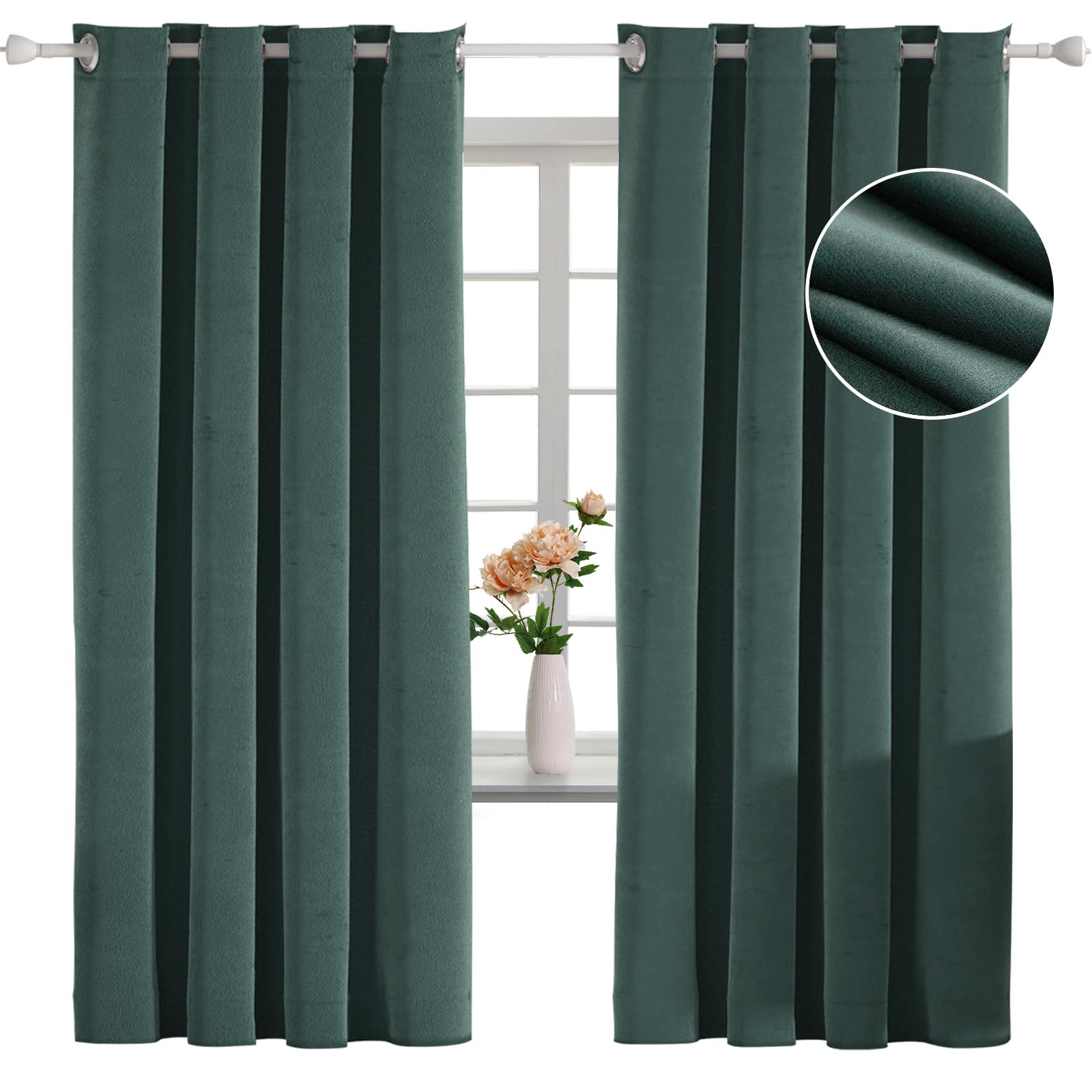 Rideau occultant en velours vert YSTELLAA 2 pièces 140x180cm avec oeillets pour salon