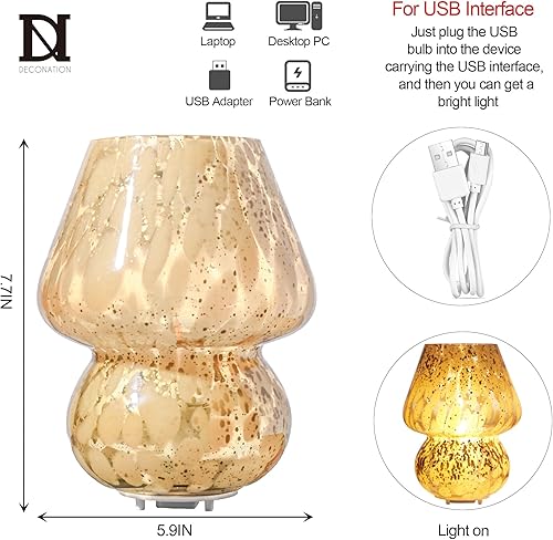 Miniatura 3 de Lámpara de mesa inalámbrica de cristal con forma de hongo para dormitorio, lámparas de mesita de noche de escritorio pequeñas para sala de estar,