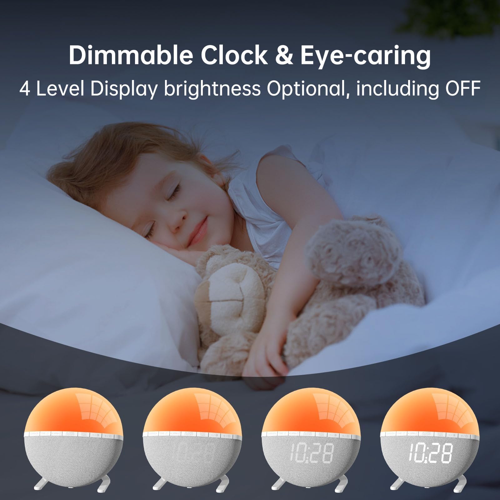 Réveil Lumineux avec Simulation du Lever du Soleil, Lampe de Réveil avec Snooze, 7 Sonneries, Veilleuse 9 Couleurs