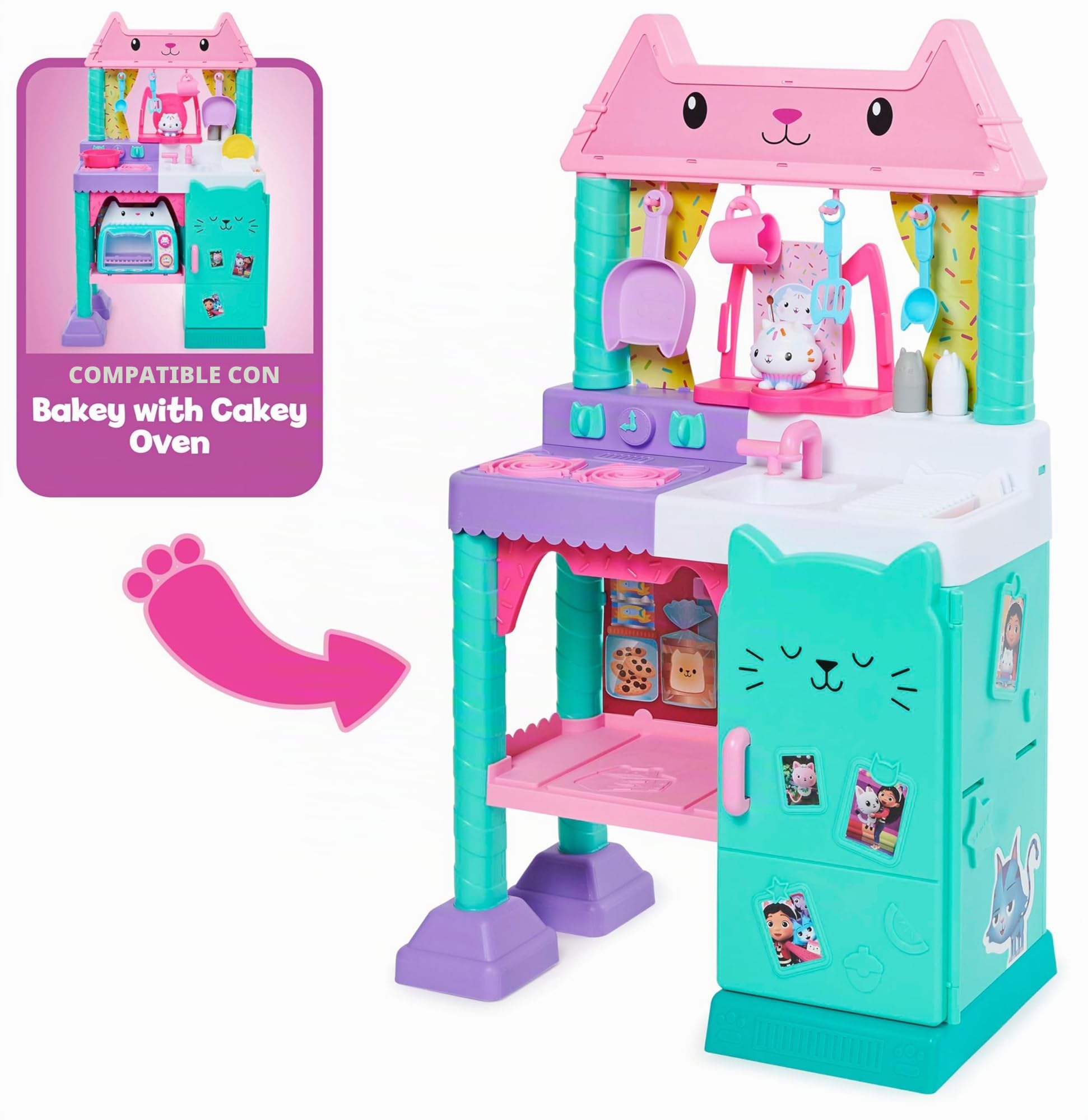 Gabby's Dollhouse, Cakey - Juego de Cocina para niños con Accesorios de Cocina, Comida de Juego, Sonidos, música y Juguetes para niños a Partir de 3 años